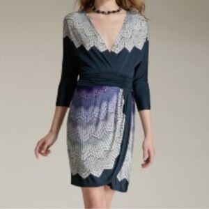 BCBGMaxAzria Navy and Purple Long Sleeve Dress